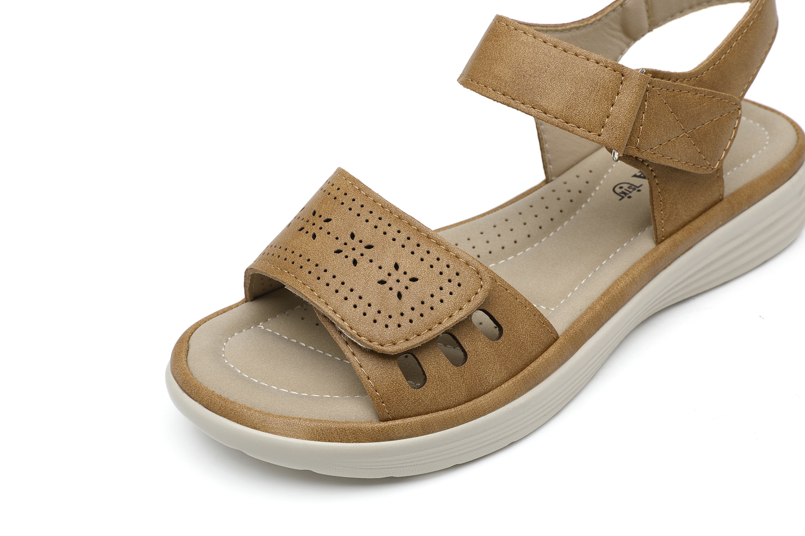 Ivachy Adjustable Strap & Cushioned Hook And Loop Comfort Wedge Sandals In Came