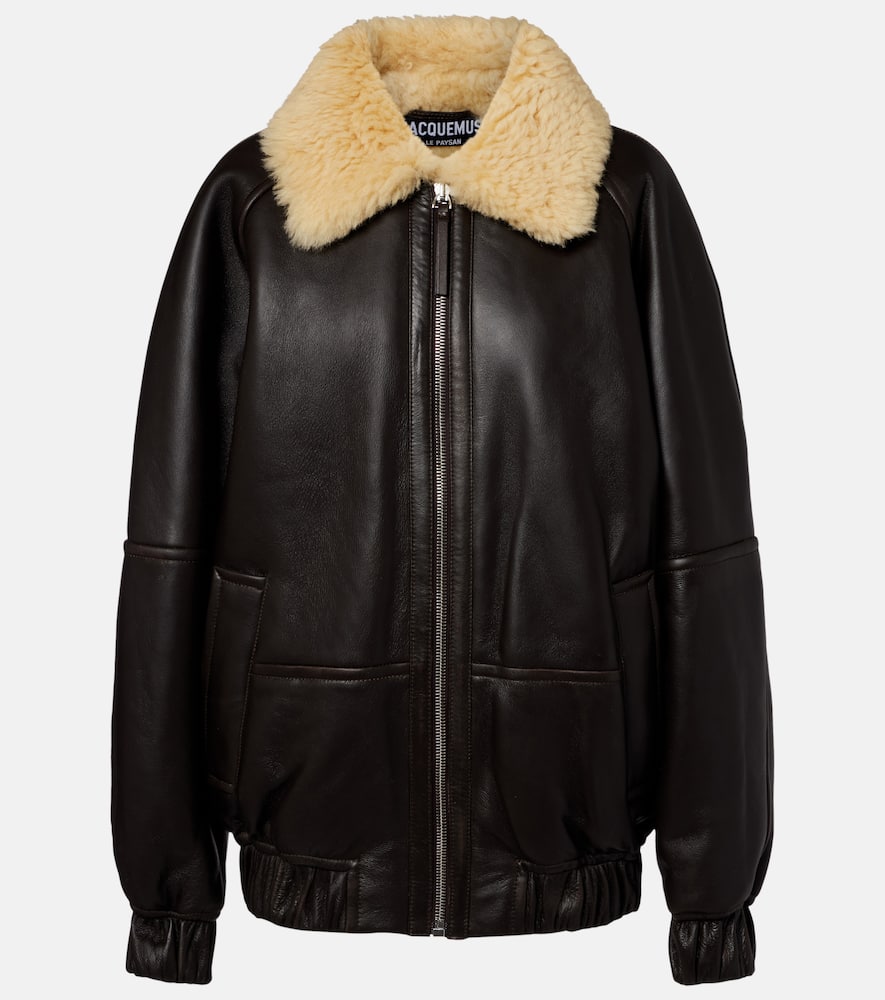 Bombardier shearling-trimmed leather bomber jacket
