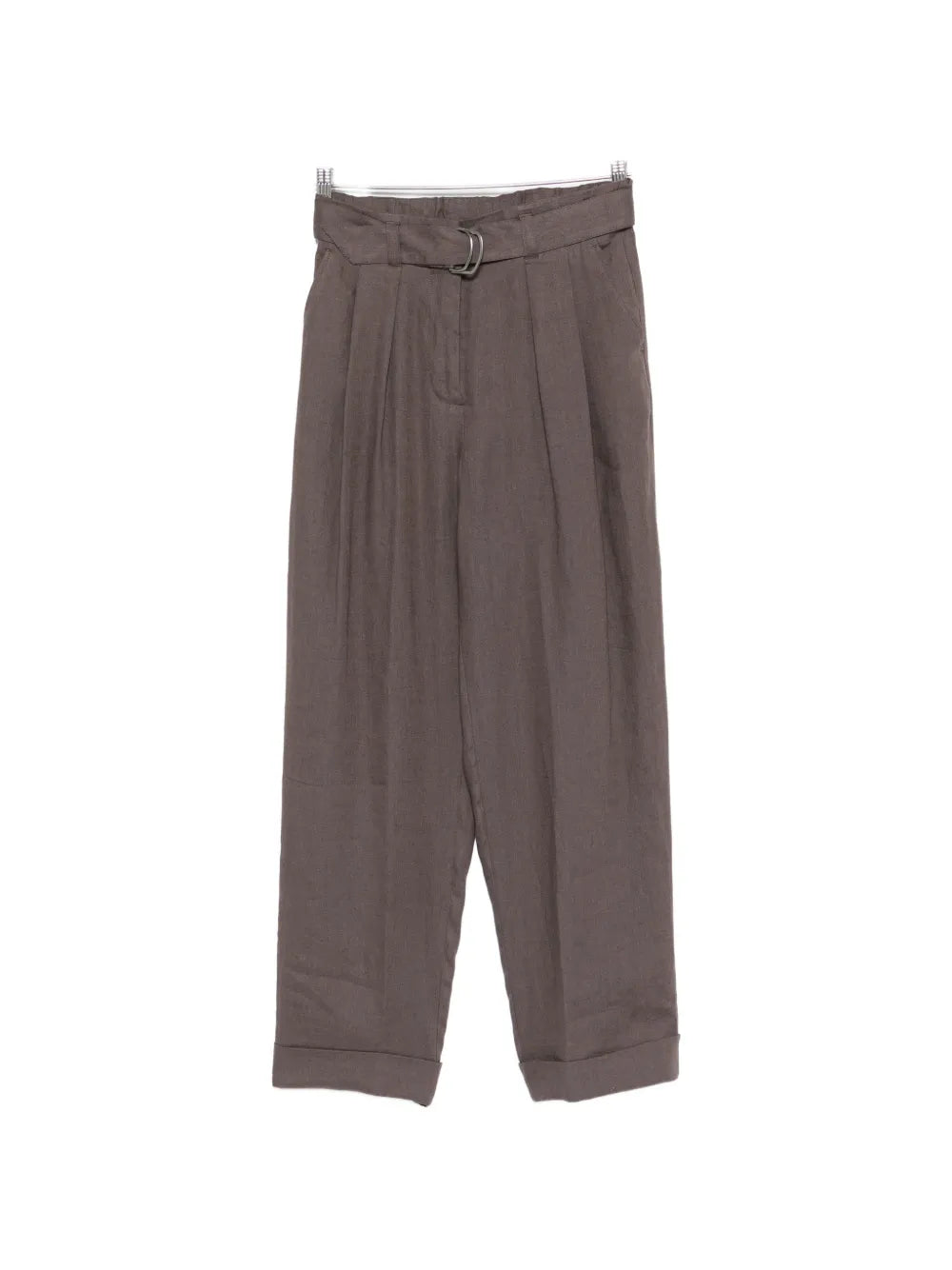 Pleated Belted Trousers — Brown