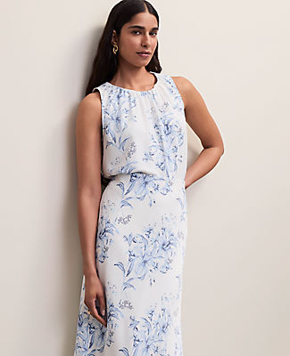 Ann Taylor Petite Floral Shirred Tank Top