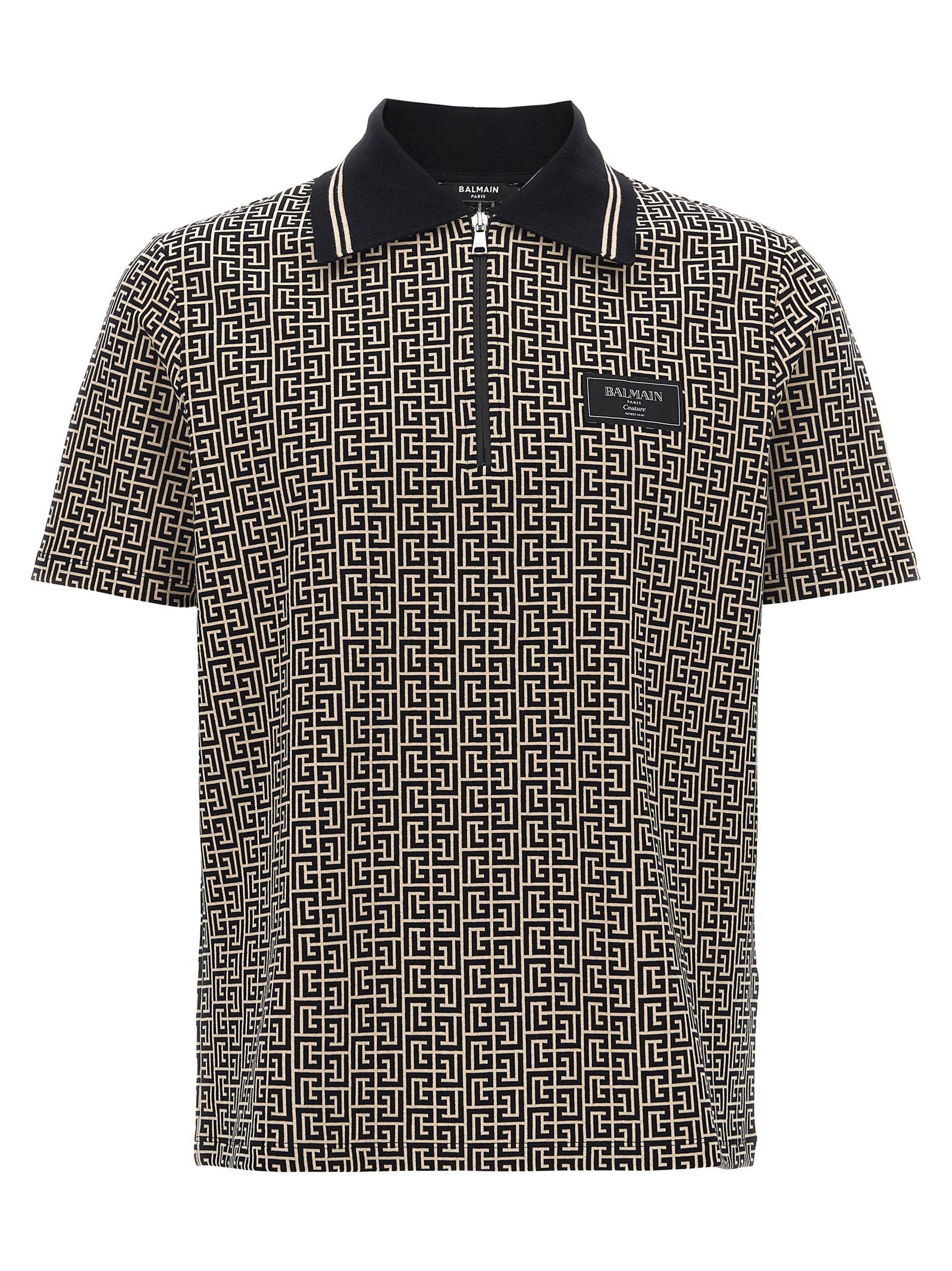 Logo-Embroidered Labyrinth Monogram Polo Shirt — Black