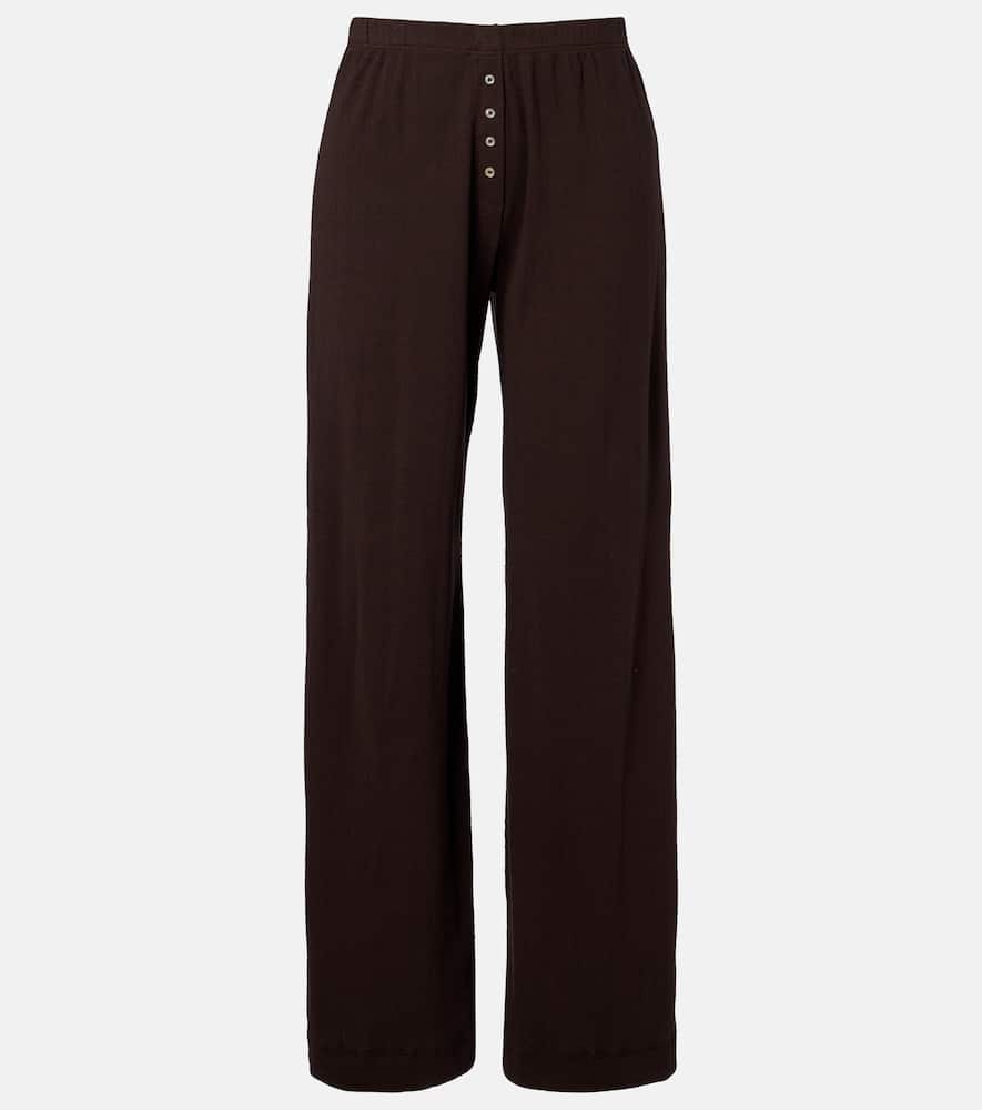 Pointelle cotton wide-leg pants