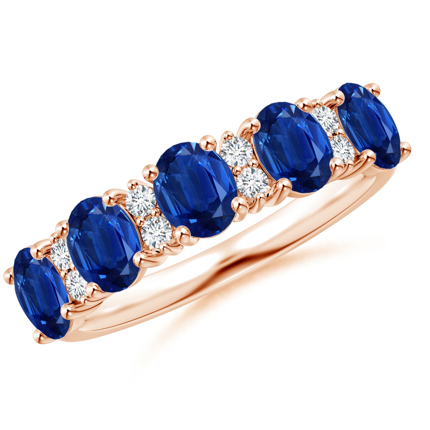 Angara 2.0 Carats Five Stone Blue Sapphire and Diamond Wedding Ring in 14K Rose Gold