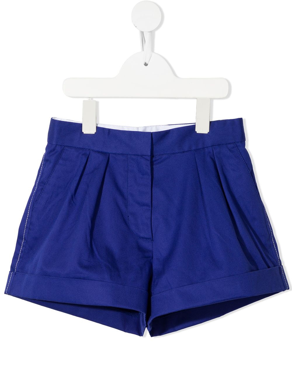 Pleated cotton shorts - Blue
