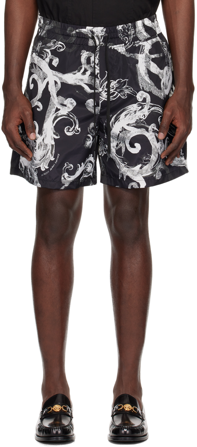 Versace Jeans Couture Black & White Watercolor Couture Shorts