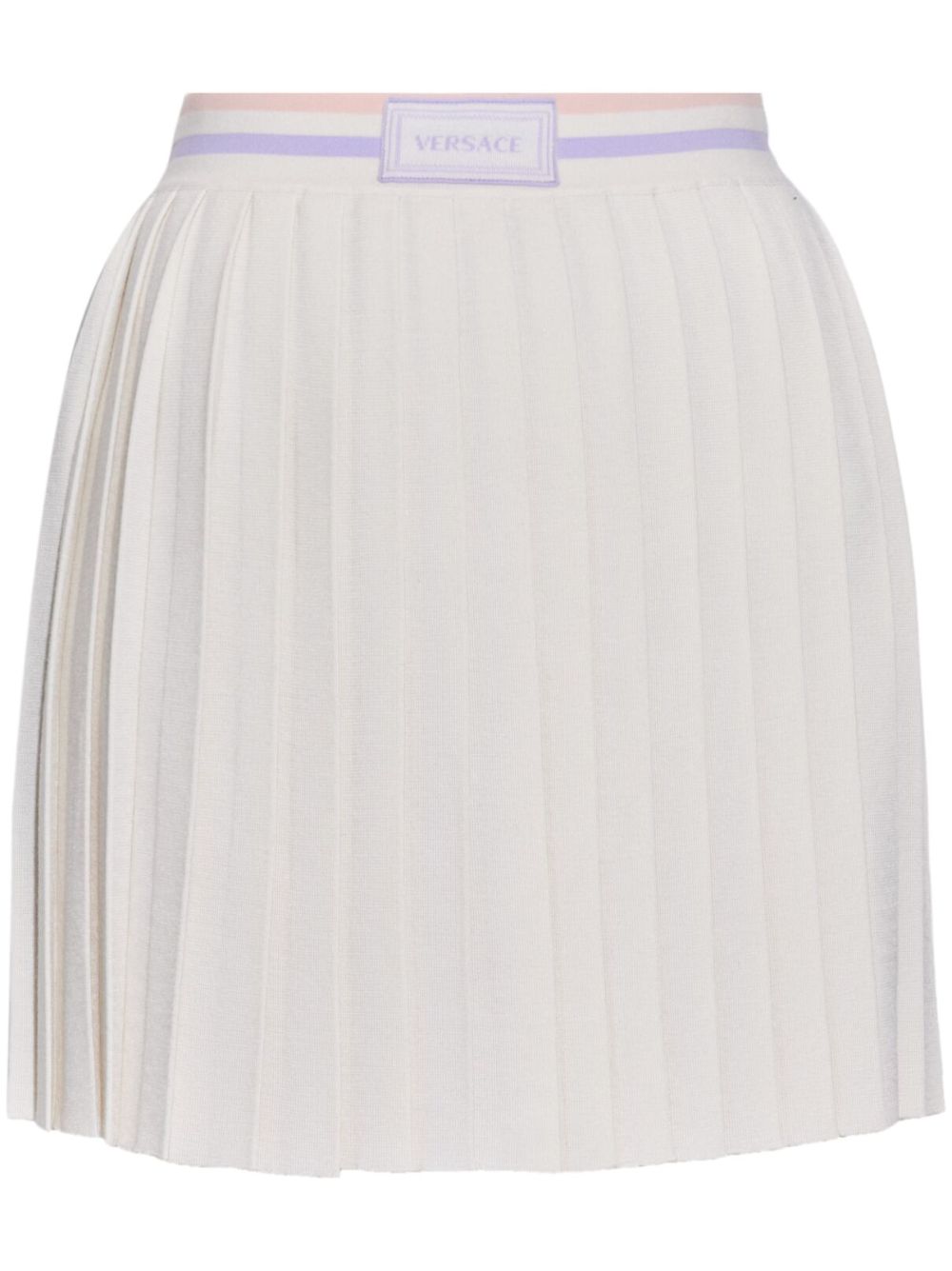 Logo-waistband pleated miniskirt - White