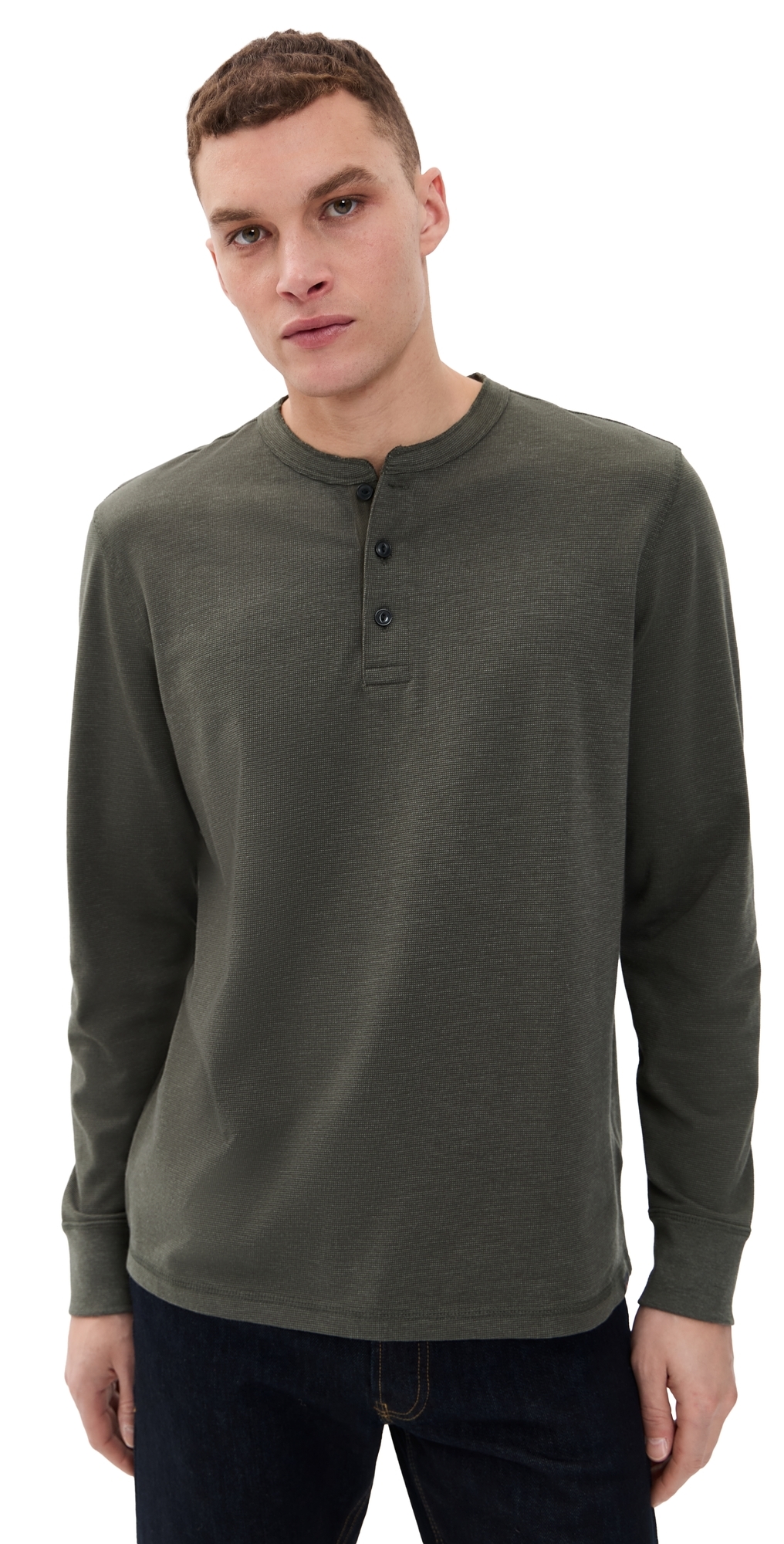 Long Sleeve Waffle Henley Night Rock