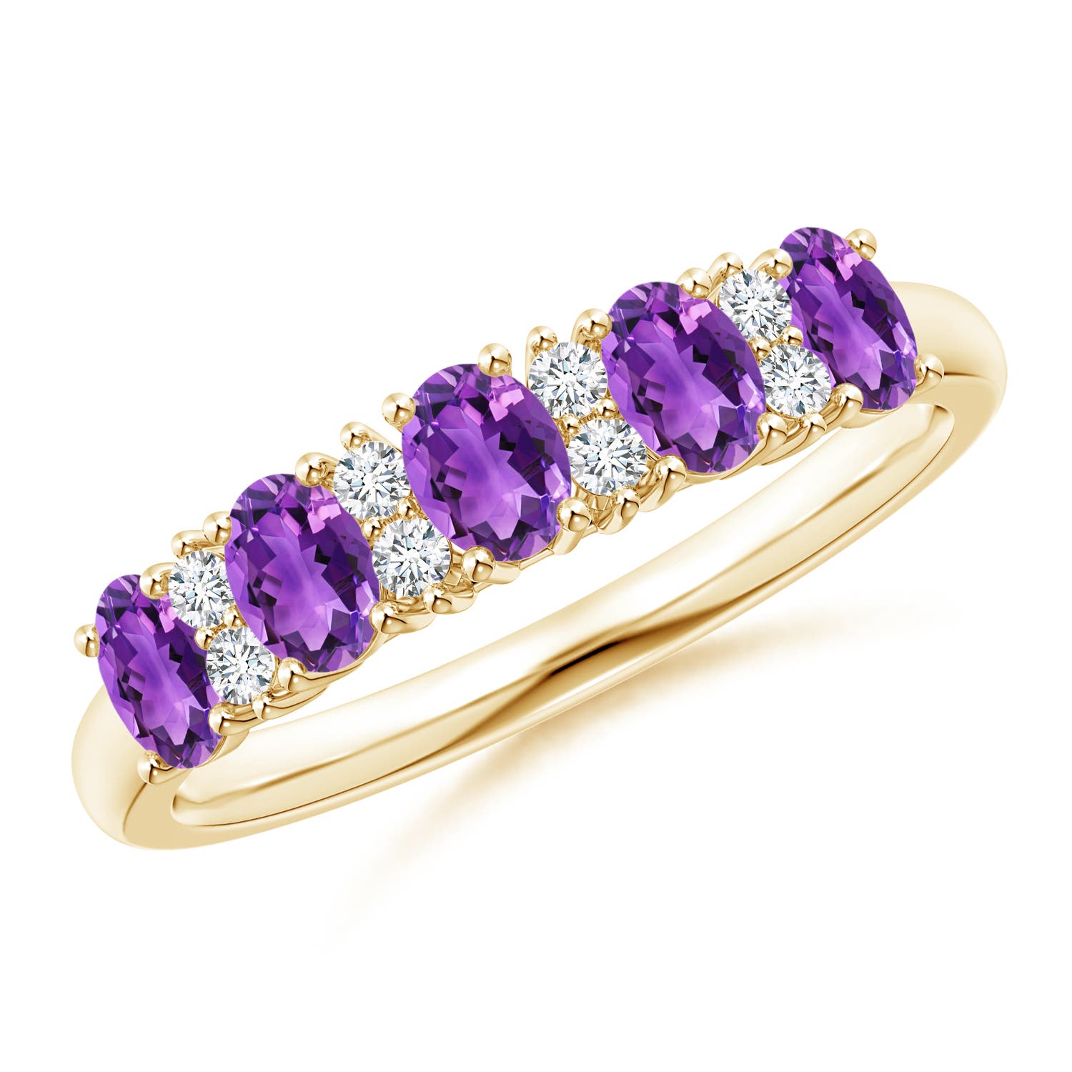 Angara 0.7 Carat Five Stone Amethyst and Diamond Wedding Ring in 14K Yellow Gold