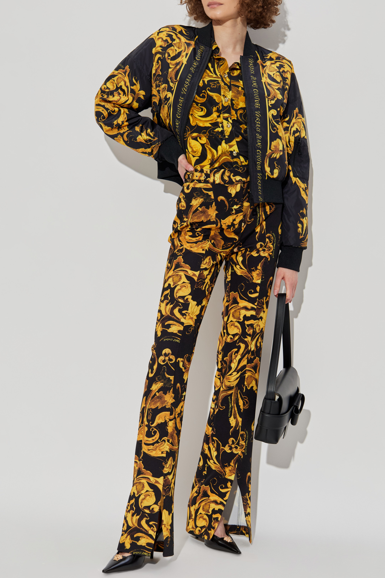 Flared Trousers With Slit, Women's, Yellow