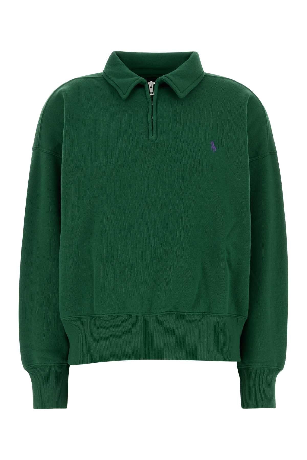 Half-Zip Cotton Blend Sweatshirt — Green