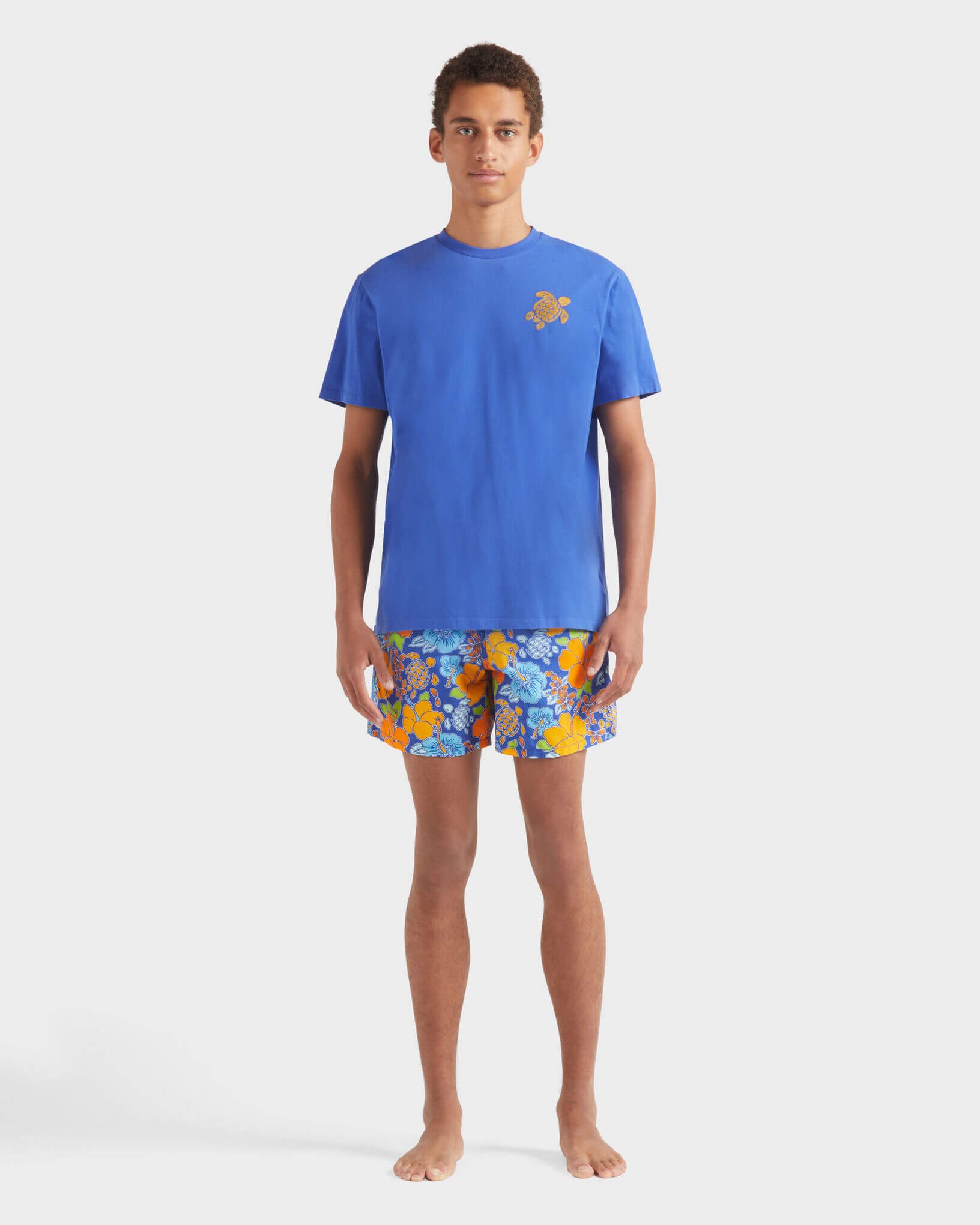 Men Organic Cotton T-shirt Big Turtle Embroidery - Tee - Partisol - Blue