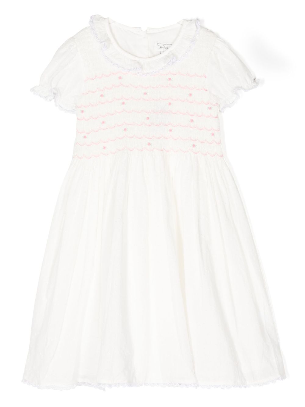 Floral-embroidery short-sleeve dress - White