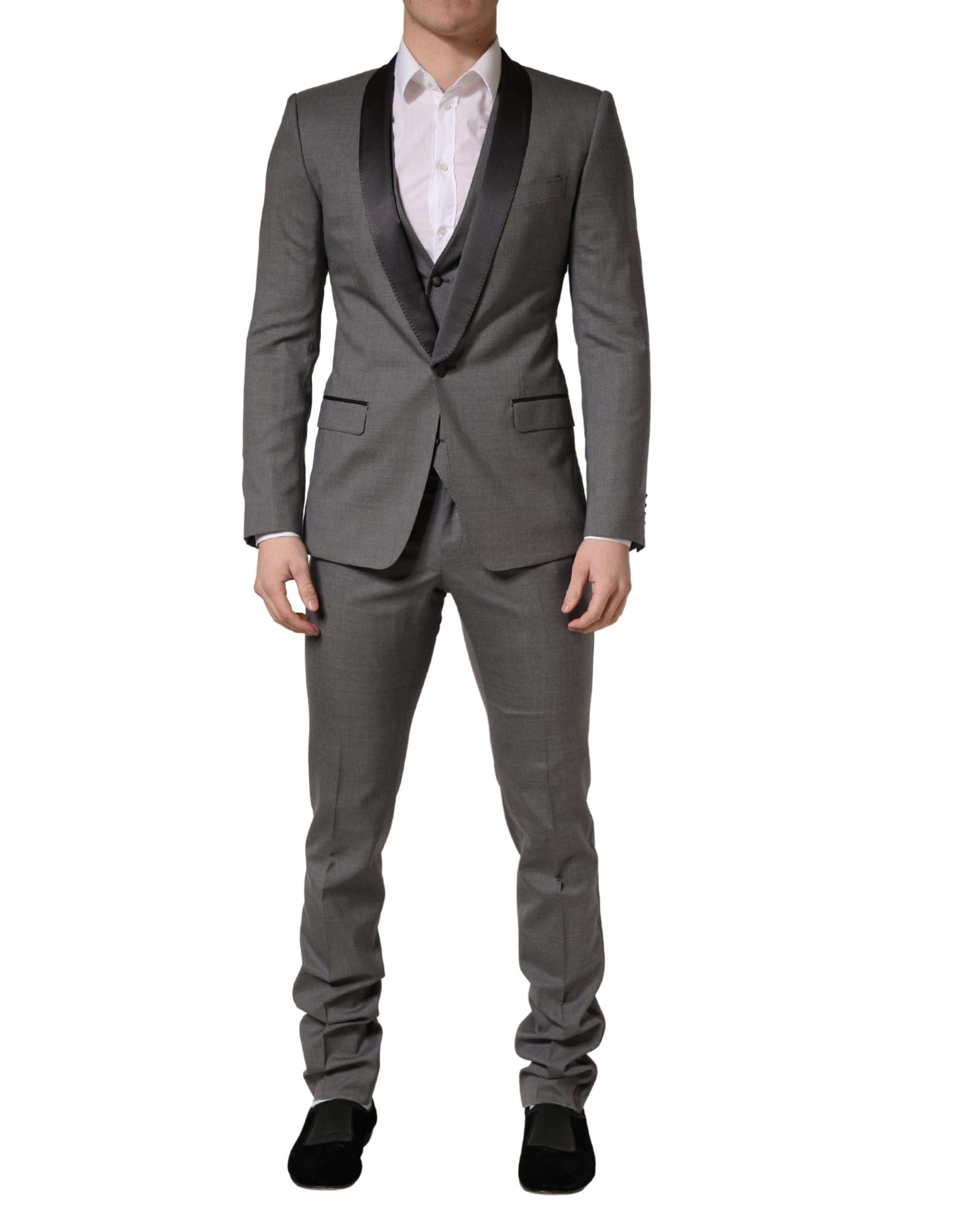 Single-Breasted Virgin Wool Pant Suit — Gray