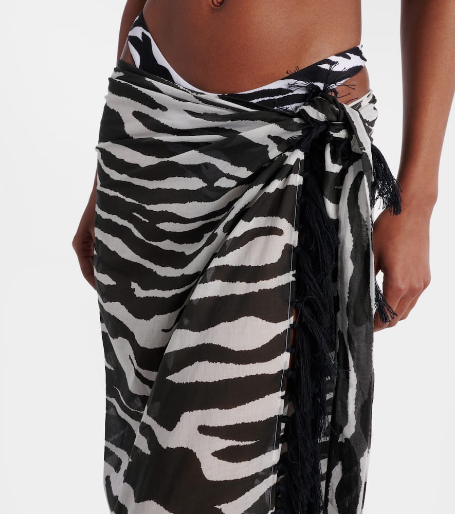 Zebra-print cotton muslin beach cover-up
