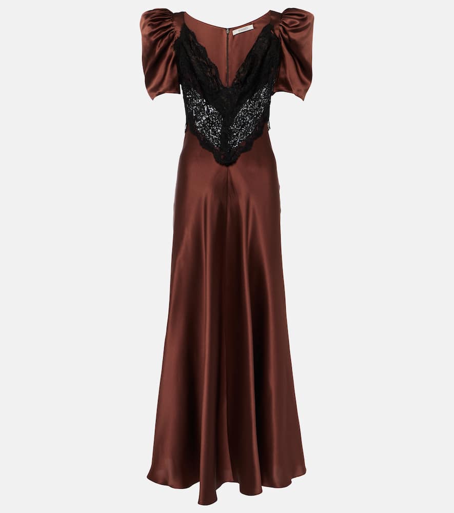 Lace-trimmed silk charmeuse gown