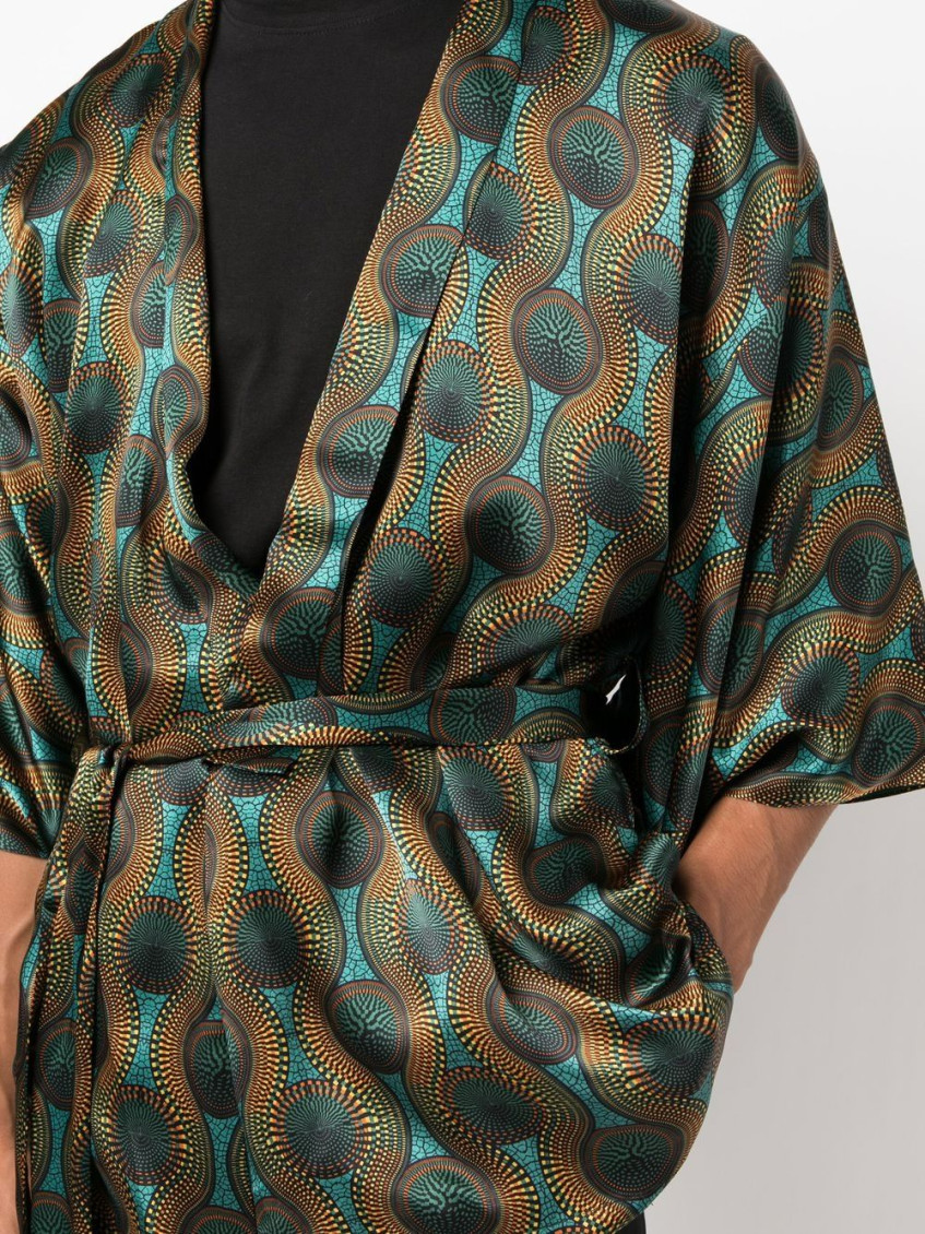 - Printed Silk Short Kimono