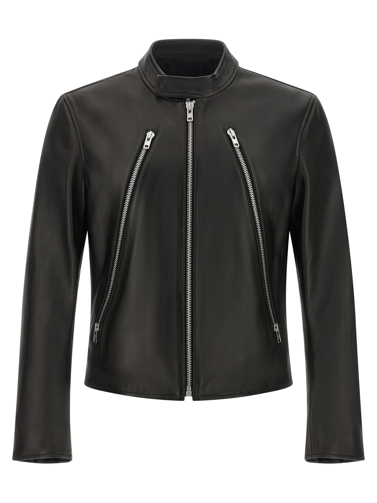 Lamb Leather Multi-Zip Jacket — Black