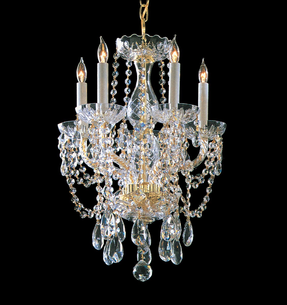 Traditional Crystal 5-Light 20" Mini Chandelier in Polished Brass with Clear Hand Cut Crysta