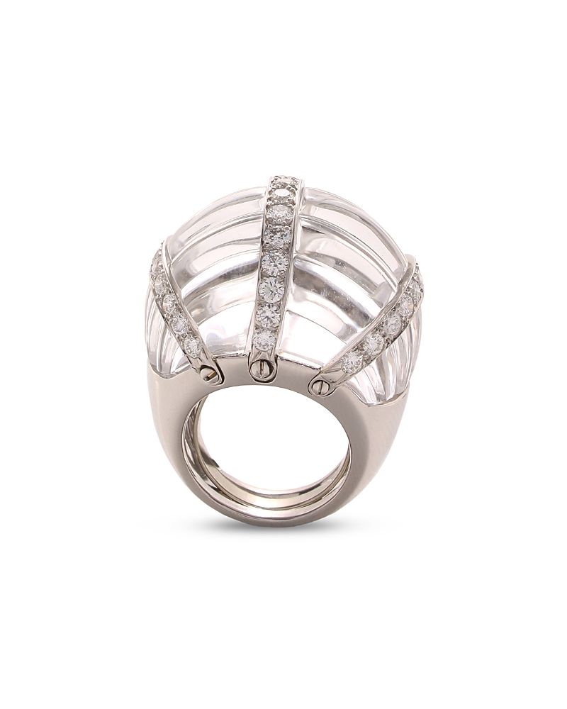 Platinum & 18K White Gold Twilight Carved Rock Crystal & Diamond Lombard Ring