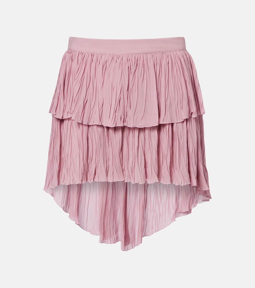 Plissé tiered georgette miniskirt