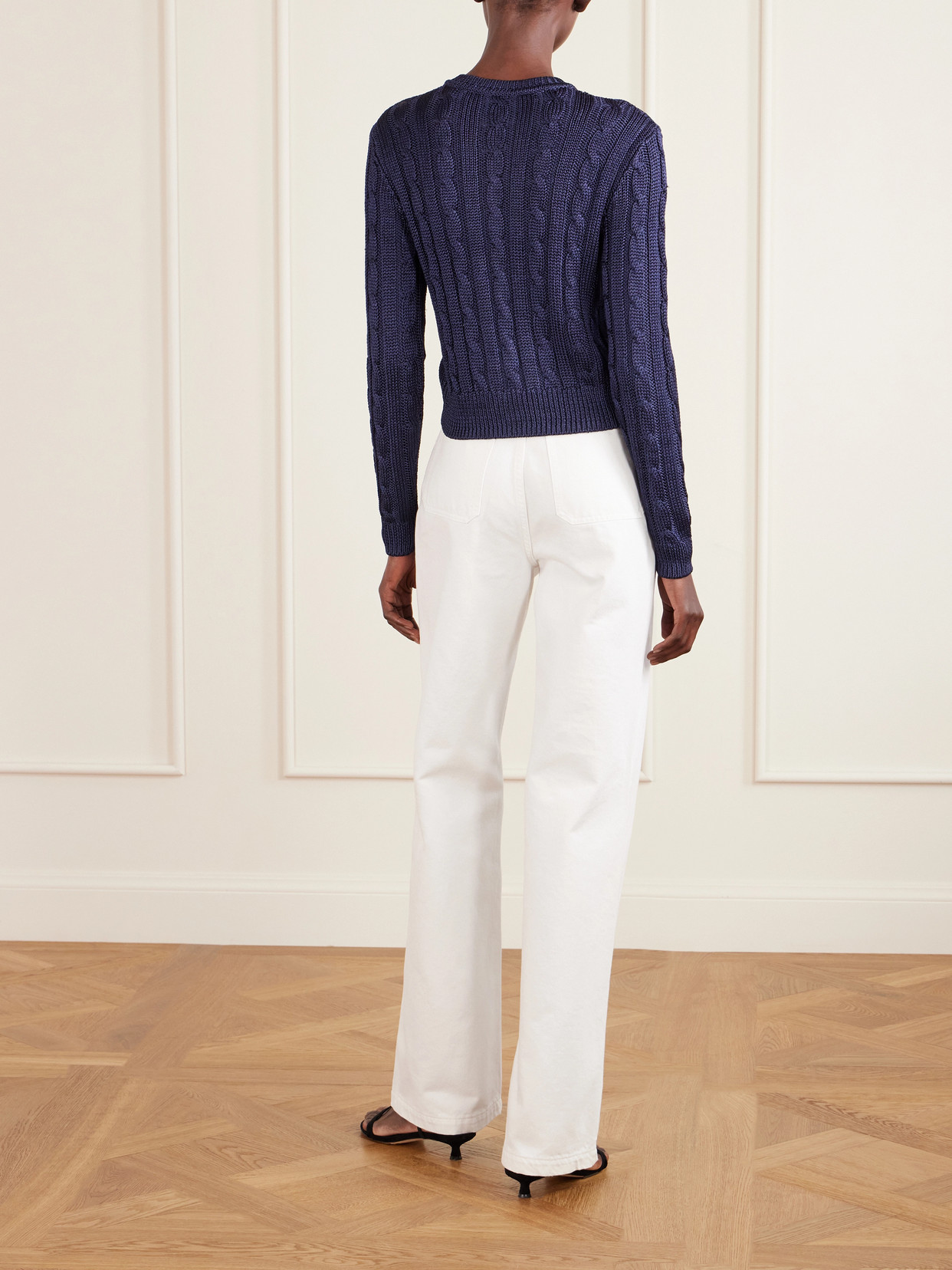 Cable-knit Silk Cardigan - Blue