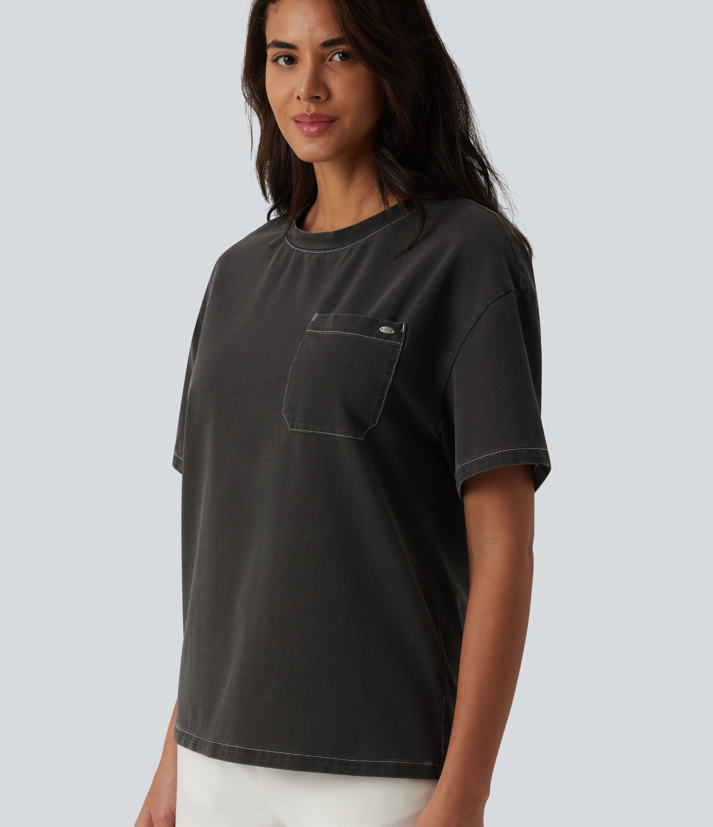 Flex™ Round Neck Short Sleeve Denim Casual T-Shirt with Pocket  - Iron Gate Denim