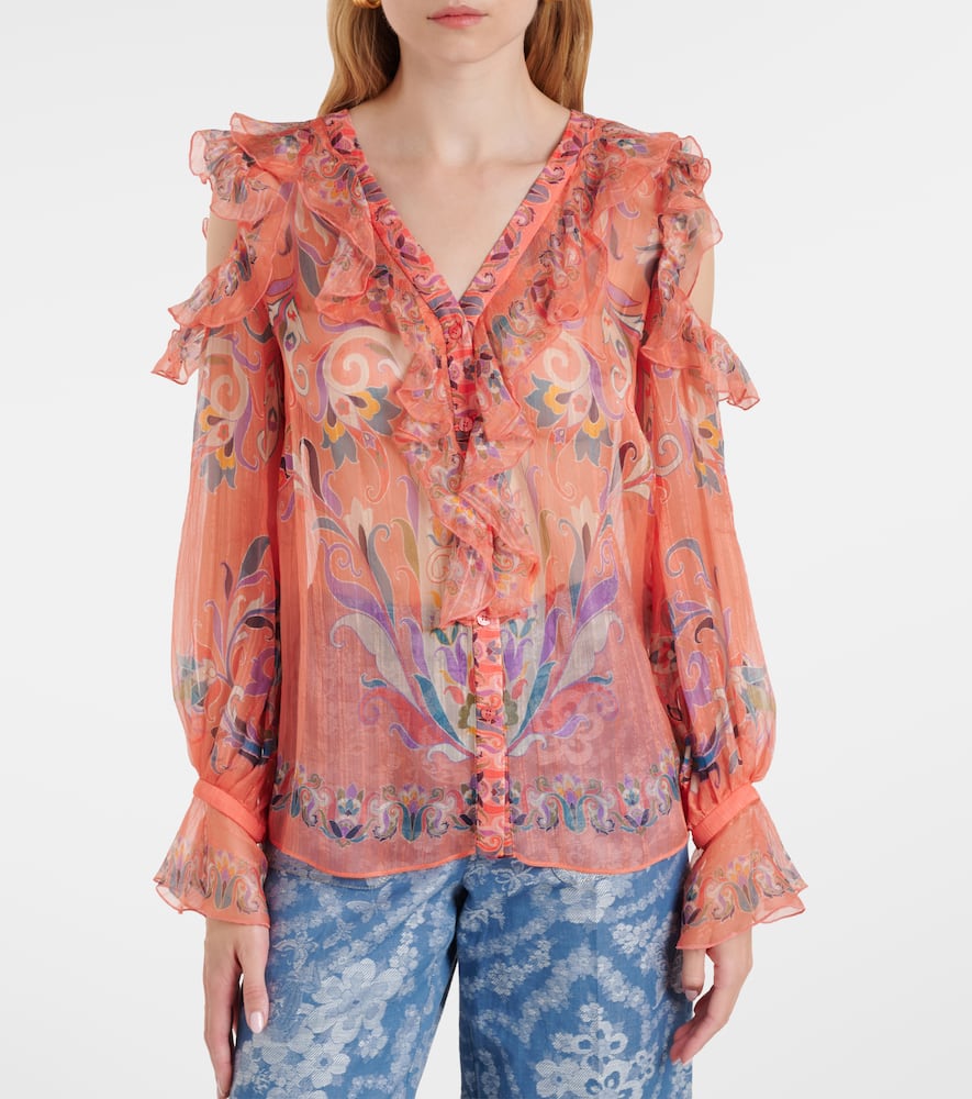 Printed ruffled silk blouse