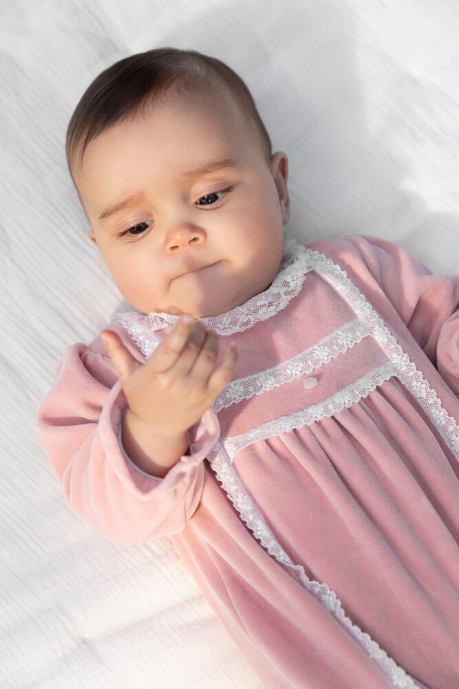 Baby lace-trimmed velvet onesie
