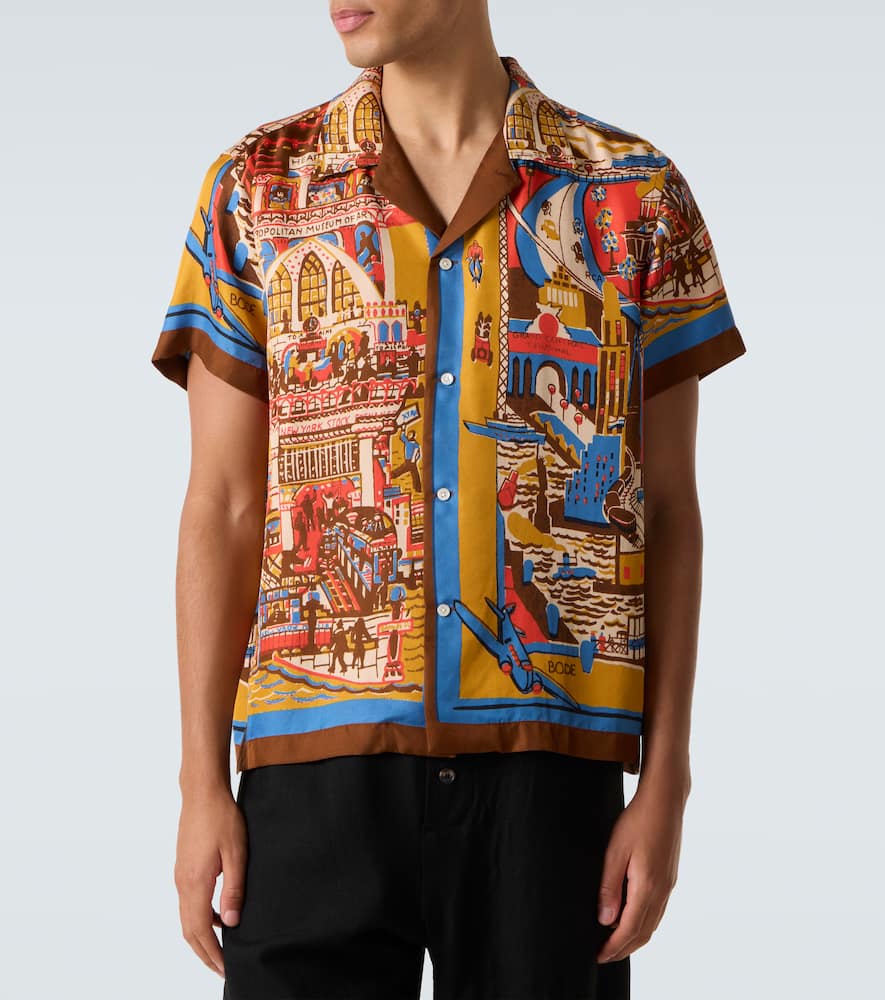 Manhattan Island printed silk bowling shirt