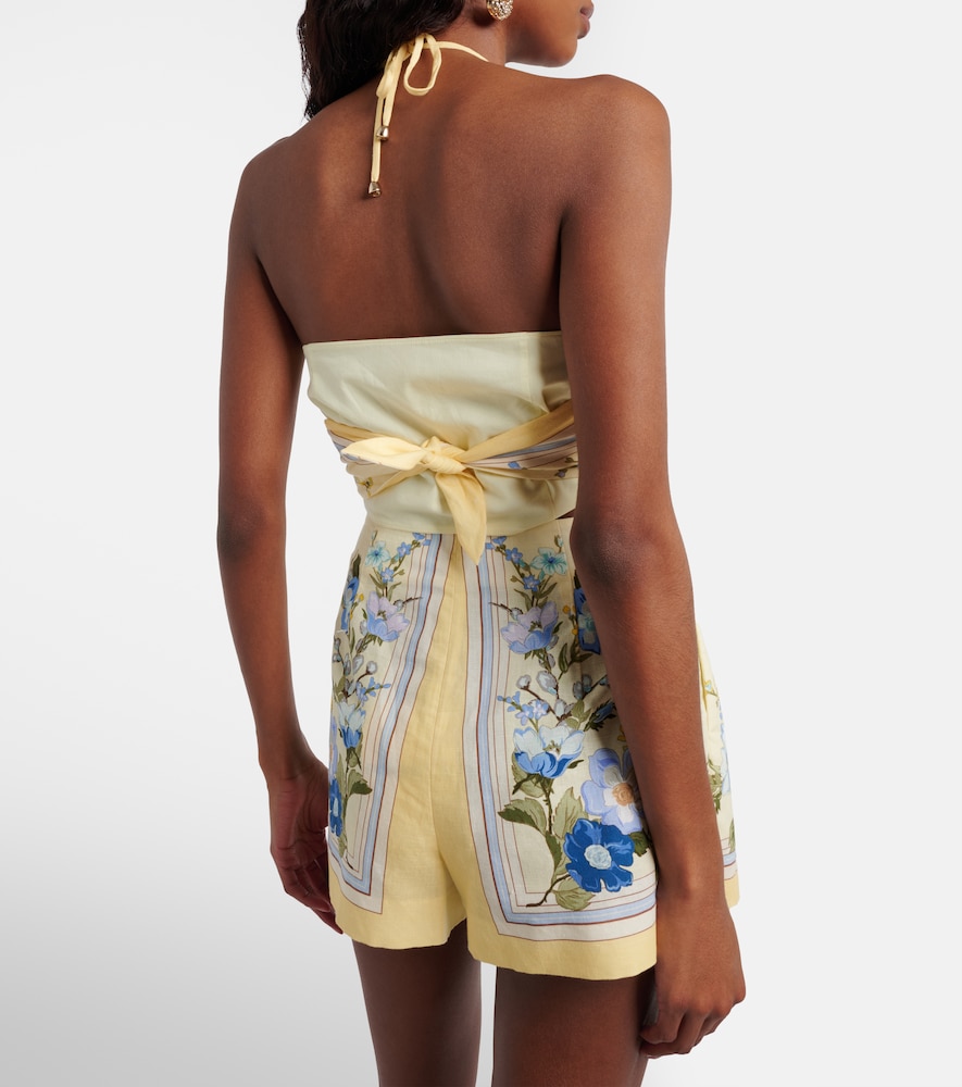 Floral linen and cotton crop top
