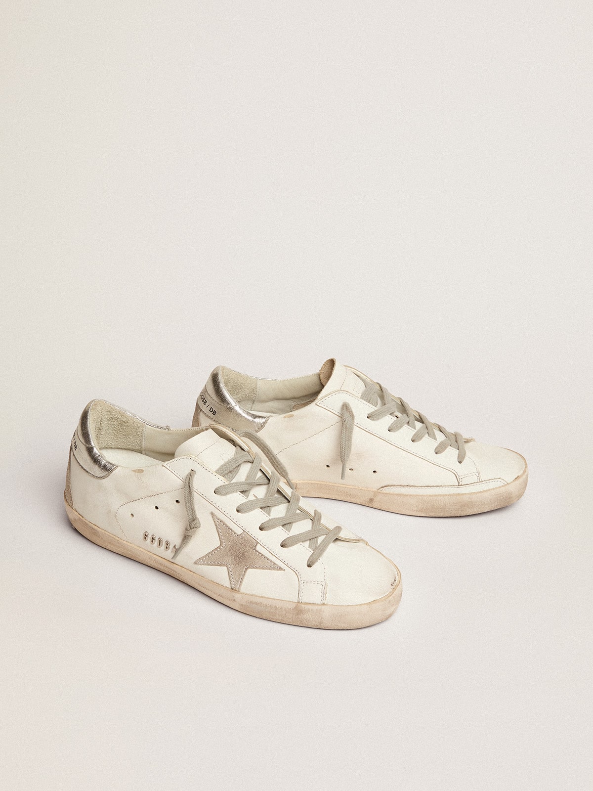 Golden Goose - Women's Super-star With Silver Heel Tab And Metal Stud Lettering, Woman