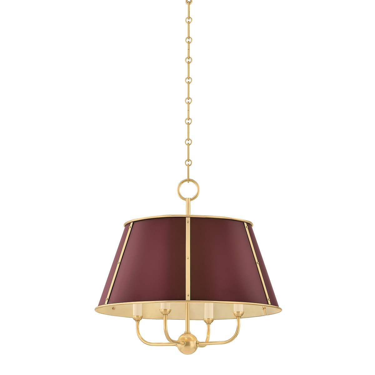 Aged Brass Soft Crimson Chandelier from the Cambridge Collection