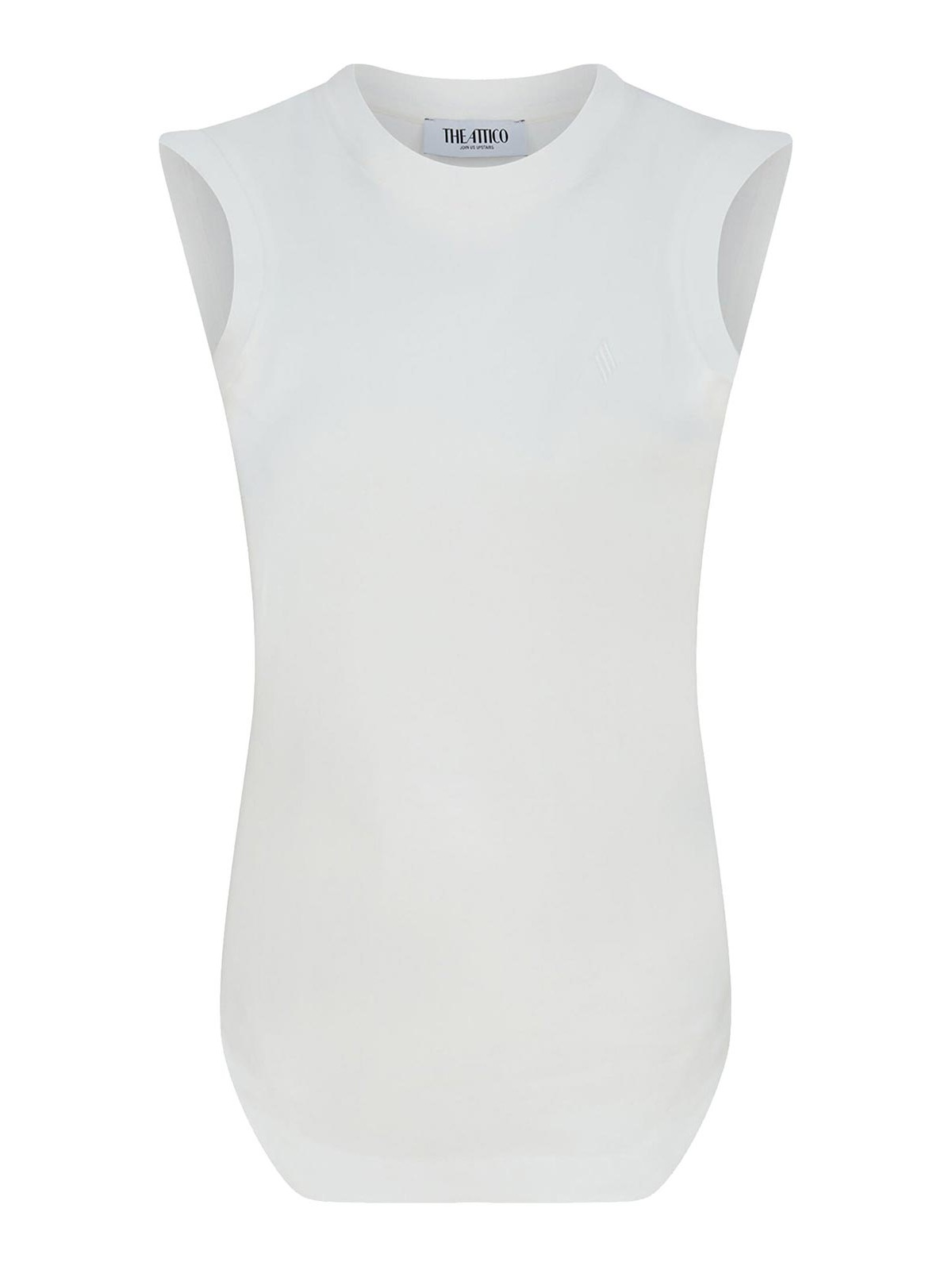 White Sleeveless Crewneck Top With Tonal Logo Embroidery On The Front In Cotton Woman