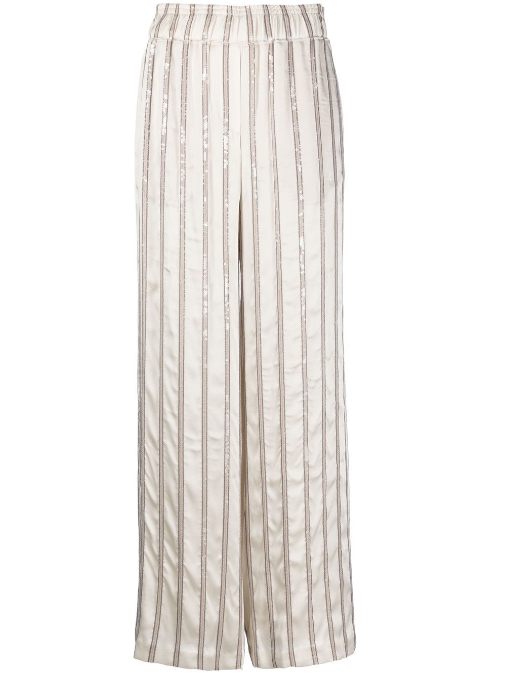 Striped high-waist trousers - White