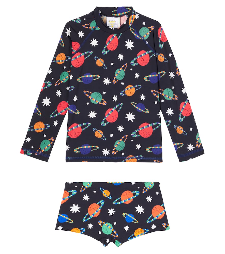 Fábula Printed rashguard top and swim trunks set