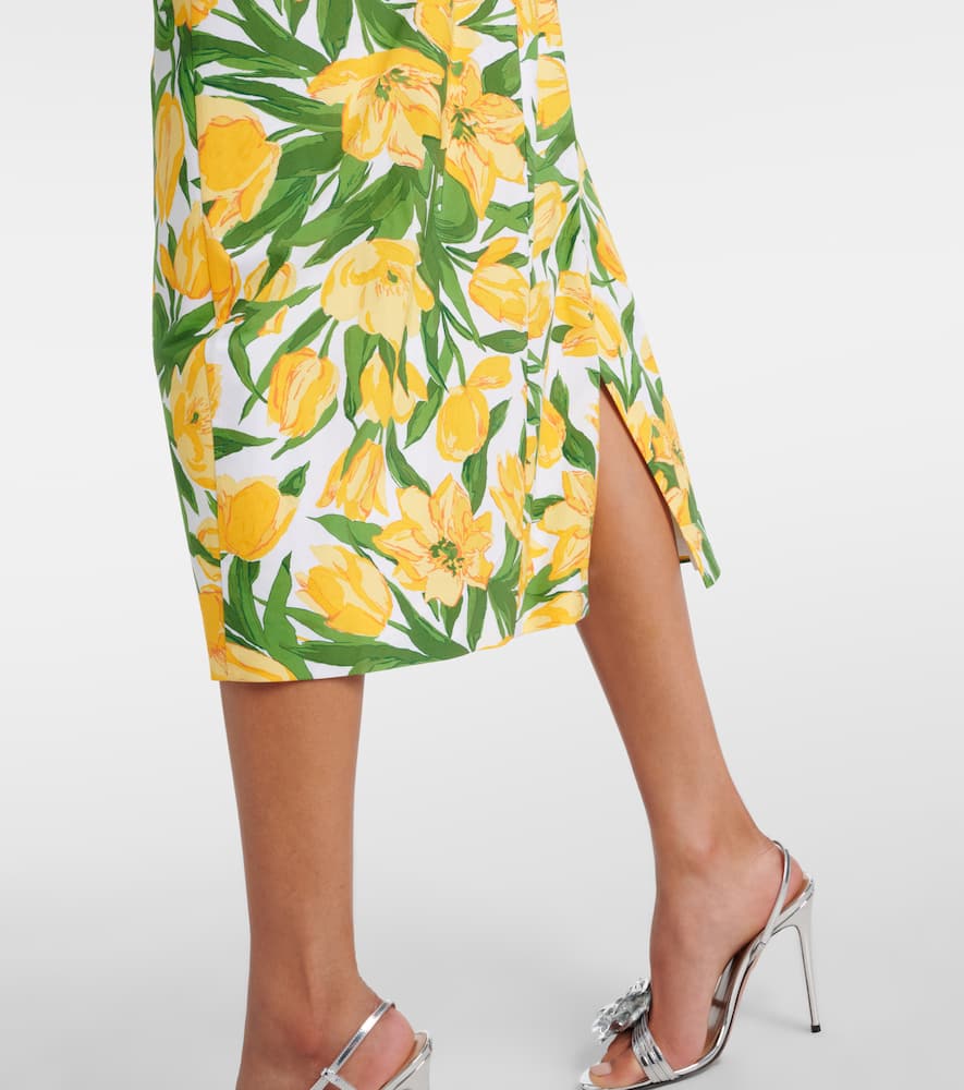 Floral ruched poplin midi dress