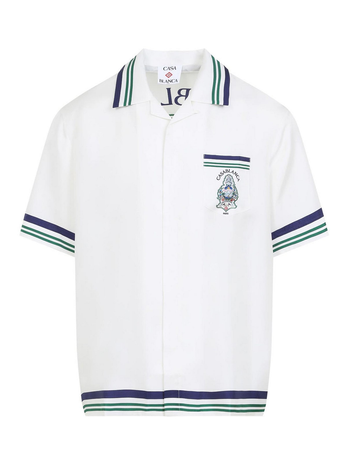 Casablanca Hotel Emblem Cuban Collar Shirt in Hotel Emblem - White. XXL/2X also in