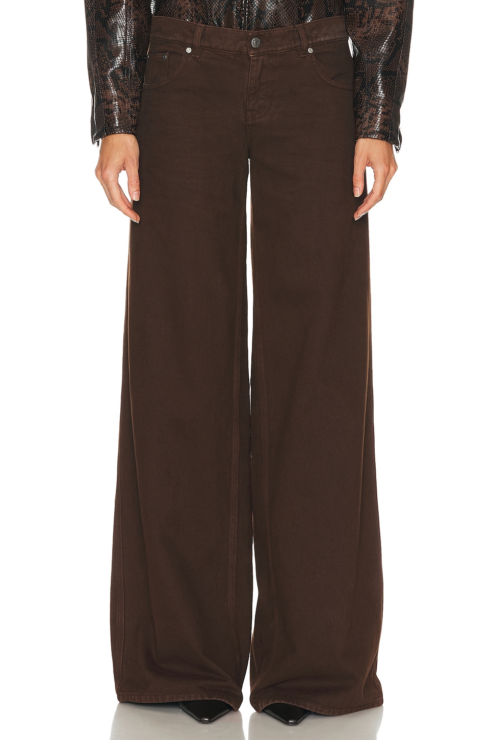 Stella McCartney Mid Rise Wide Leg in Brown Wash - Brown. 30 also