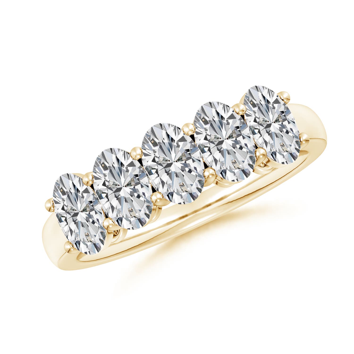 Angara 2.15 Carats Prong-Set Oval Diamond Five Stone Wedding Ring in 18K Yellow Gold