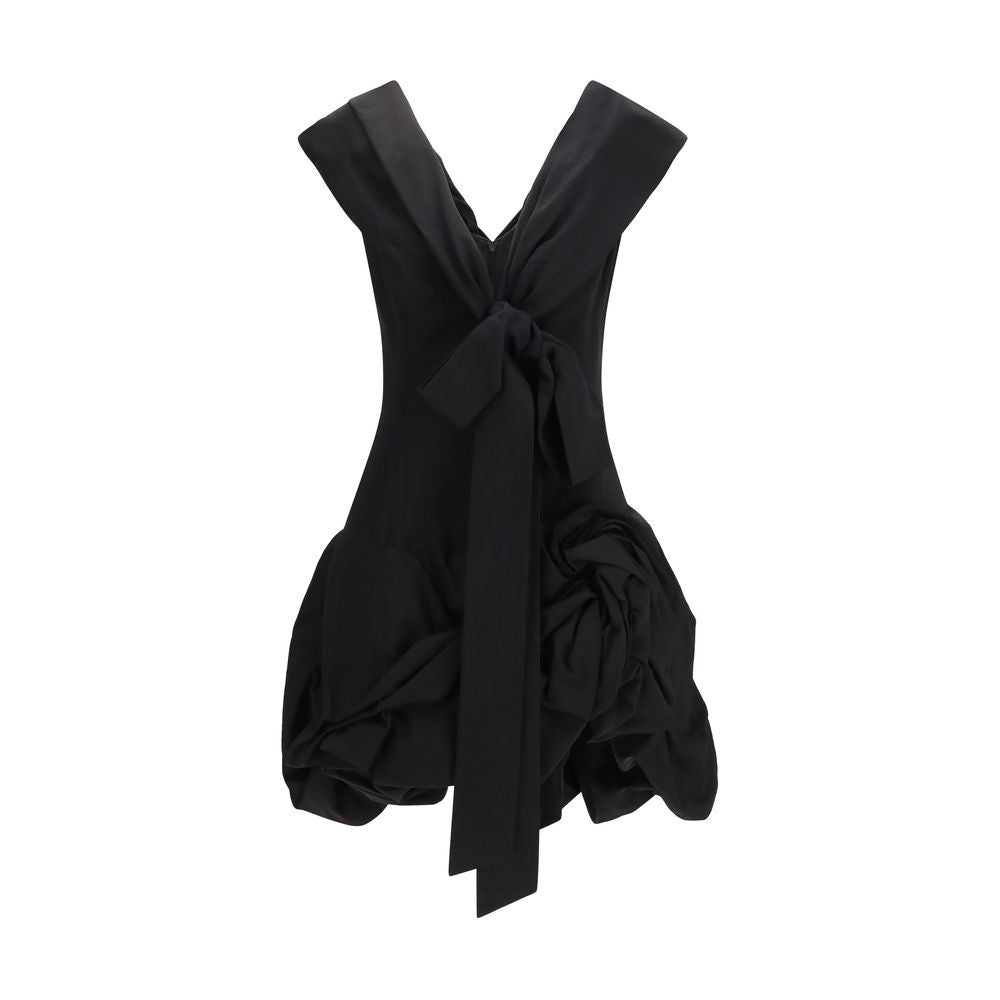 Draped Shawl Collar Cotton-Silk Dress — Black
