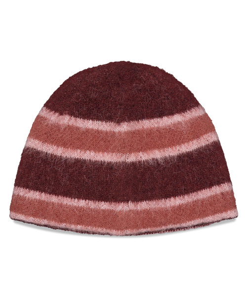 HAIRY STRIPE BEANIE BURGUNDY