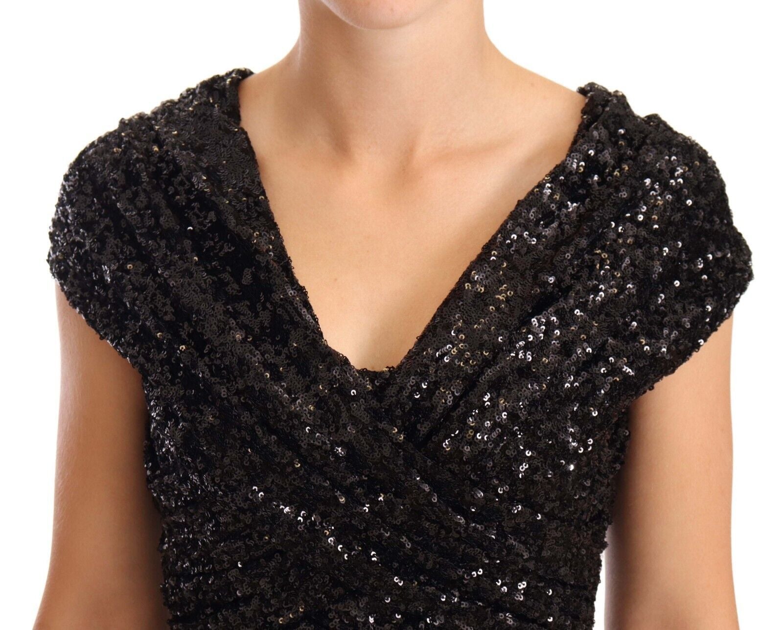 Sequined Open-Shoulder Gown — Black