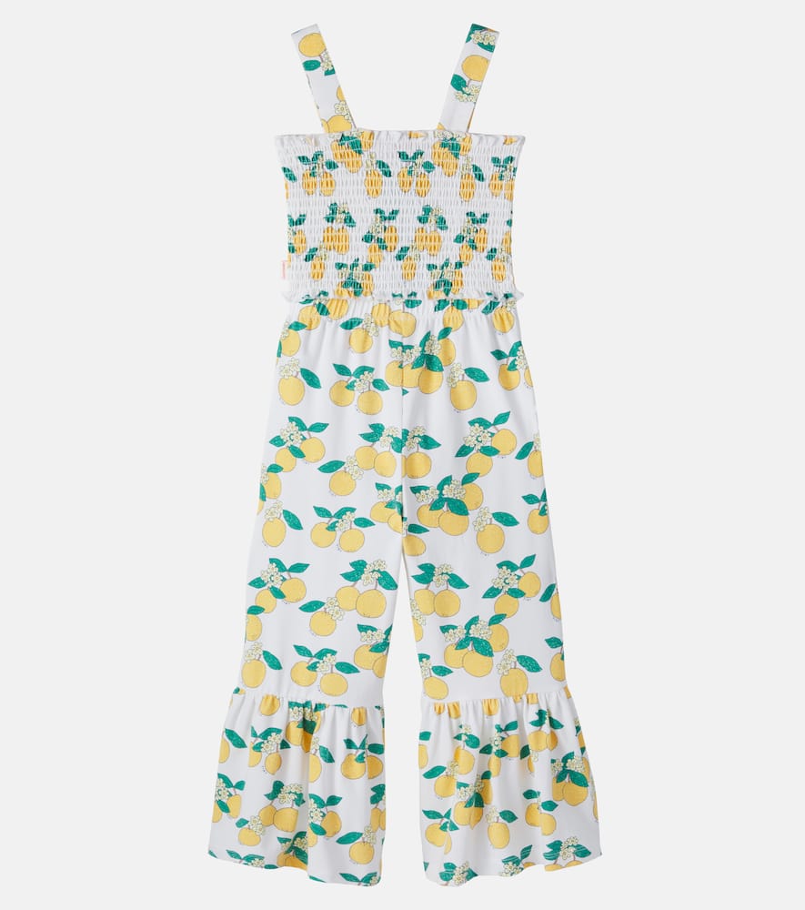 Printed shirred cotton-blend top and pants set