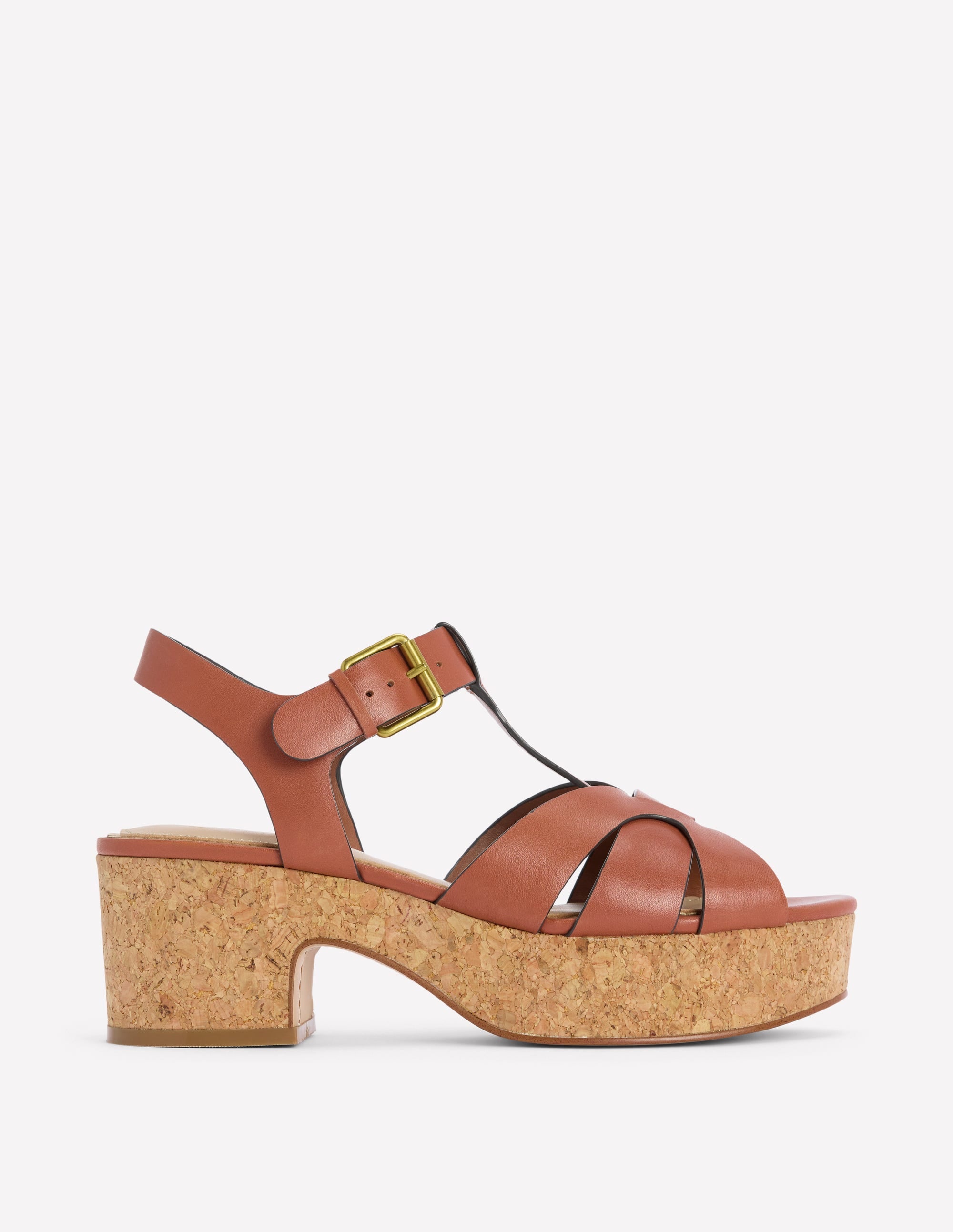 Women's T-bar Wedge Sandal in Brown | Size 36