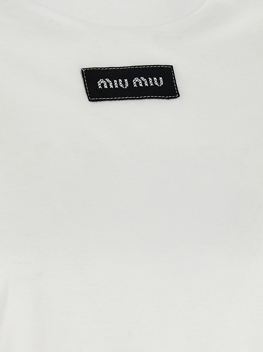 Miu Miu - logo patch cotton jersey crew t shirt