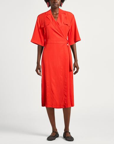 Woman Midi dress Tomato red Size 10 Tencel, Linen