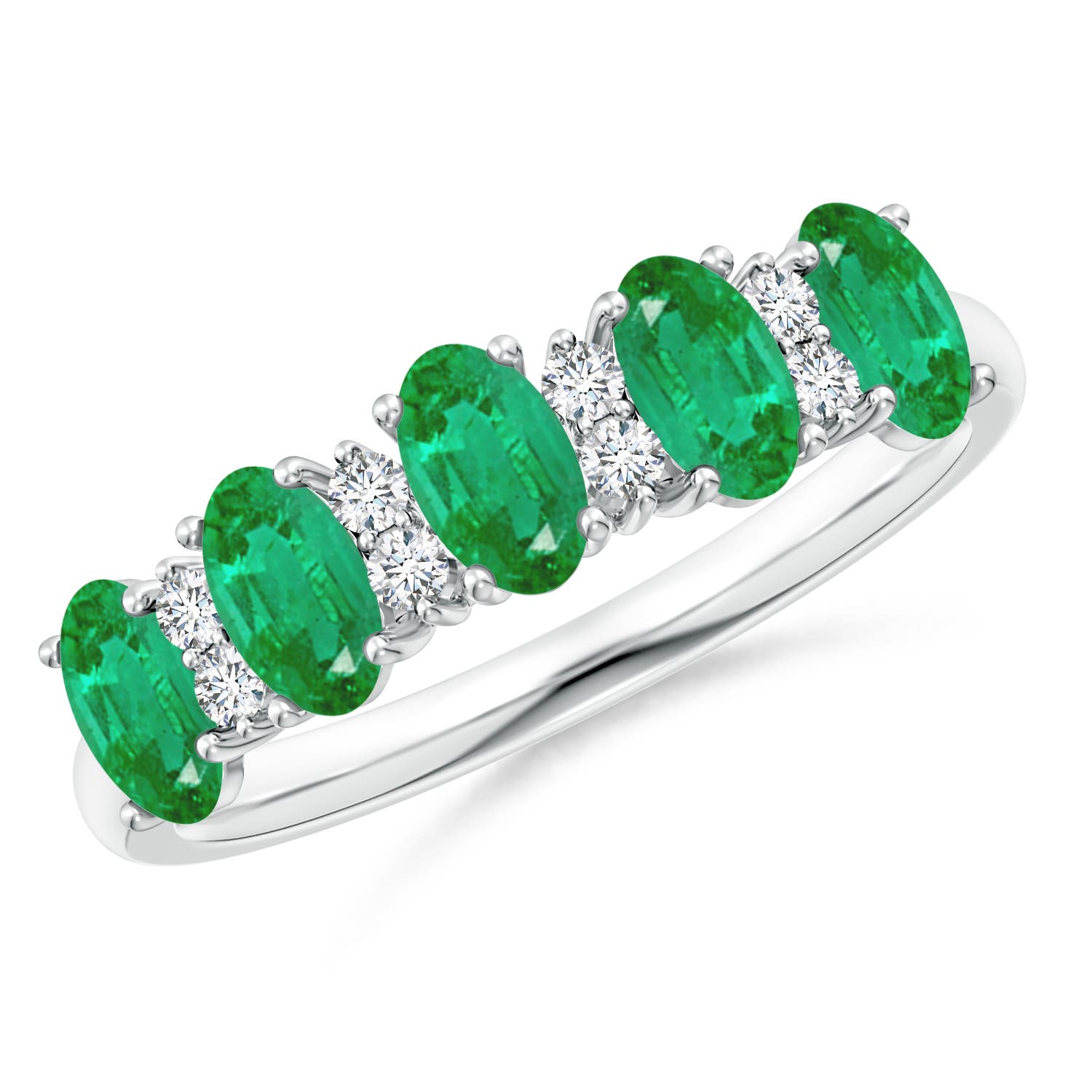 Angara 1.0 Carat Five Stone Emerald and Diamond Wedding Ring in Platinum