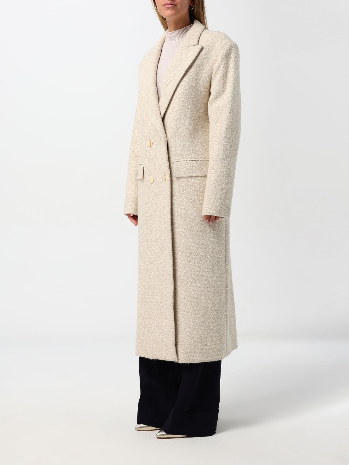 Double-breasted herringbone coat - Neutrals