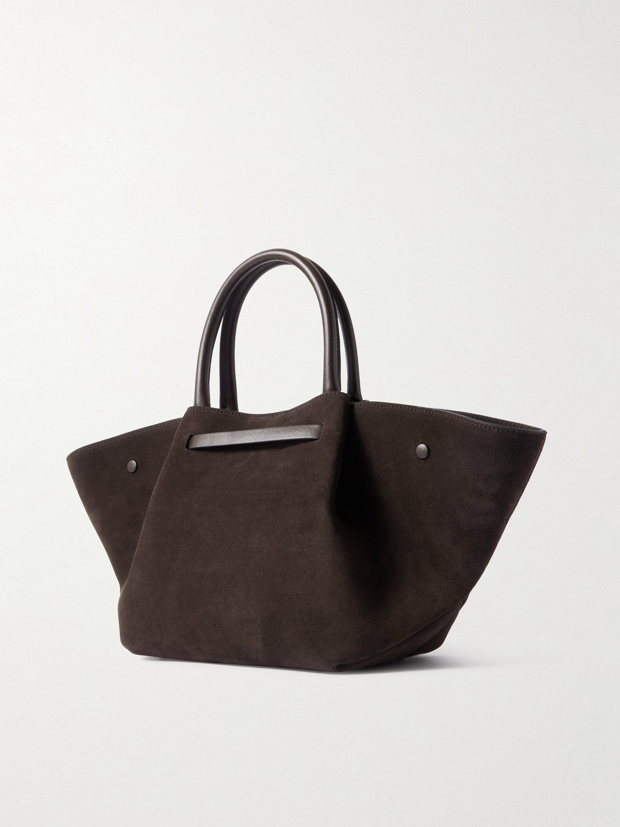 Midi New York Leather-trimmed Suede Tote - Chocolate