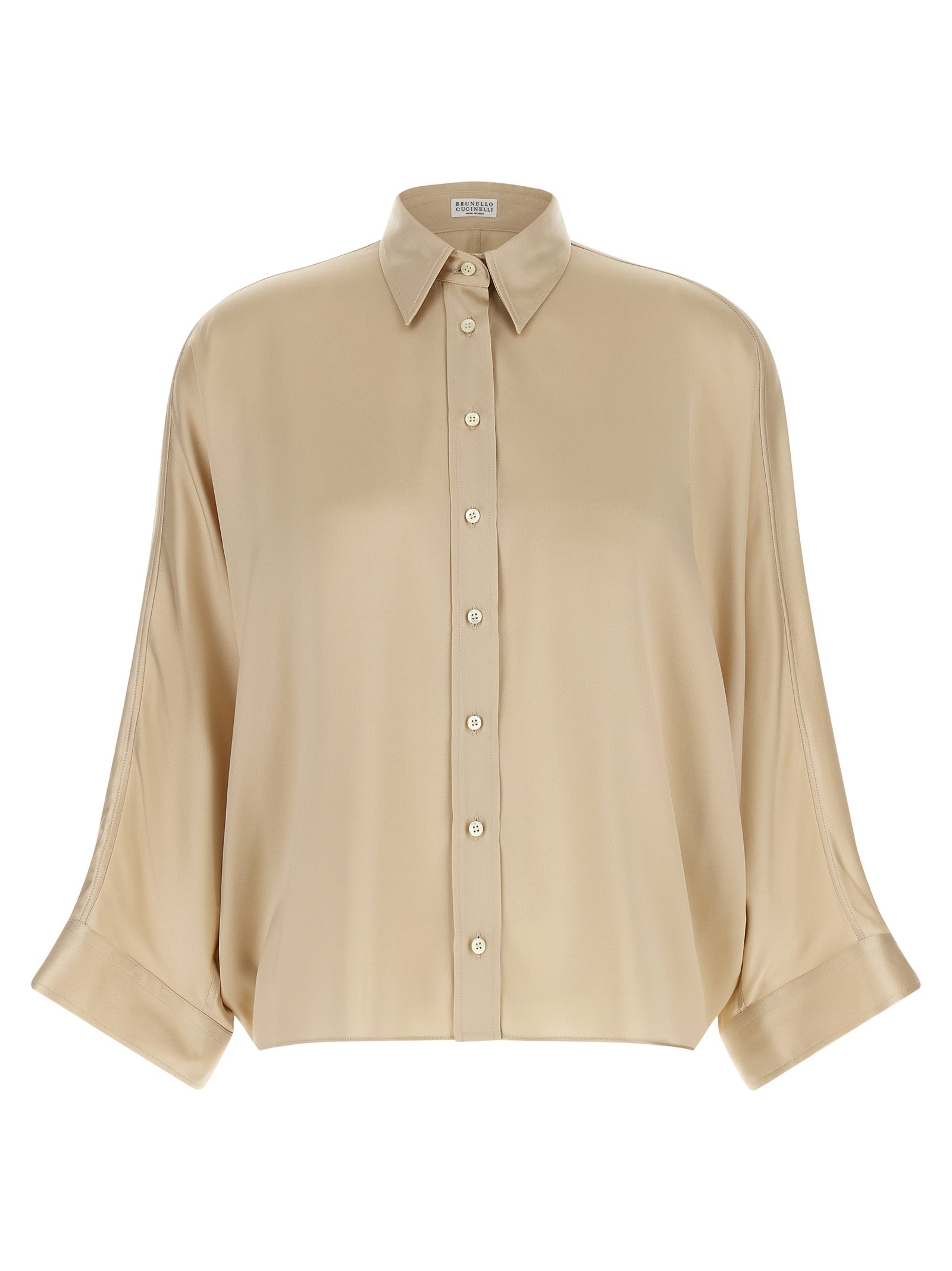 Silk Satin Blouse — Beige